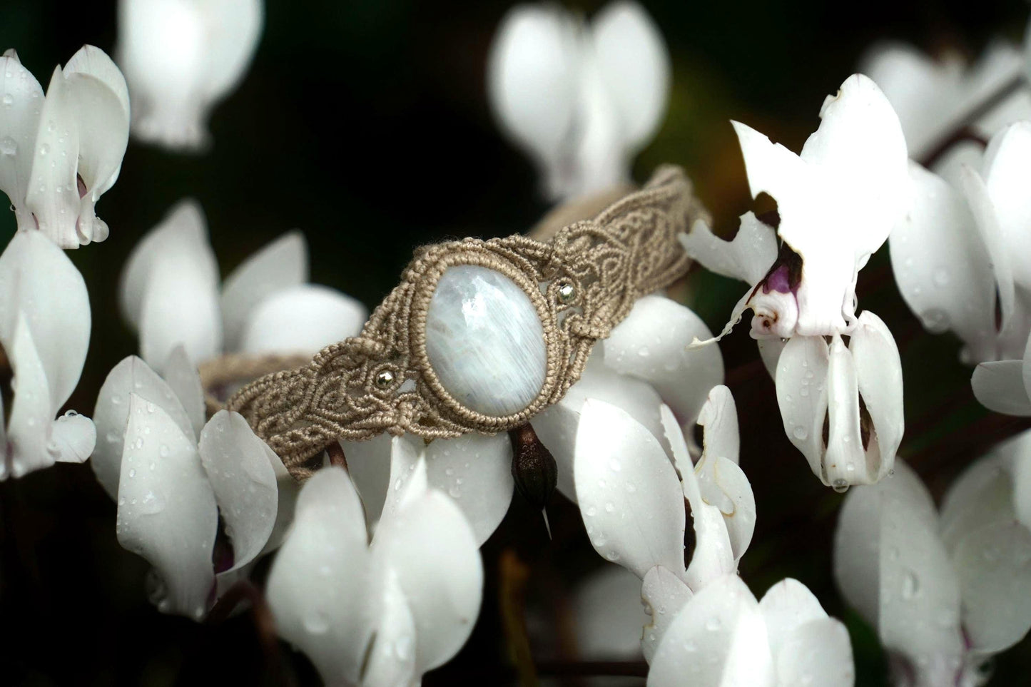 Bracelet Elfique en Micro Macramé avec Labradorite Blanche - Coton & Astrance