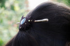 Barrette à Cheveux en Micro macramé Bois de Pommier et Œil de Tigre - Coton & Astrance