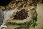 Barrette à Cheveux en Micro macramé Bois de Pommier et Œil de Tigre - Coton & Astrance