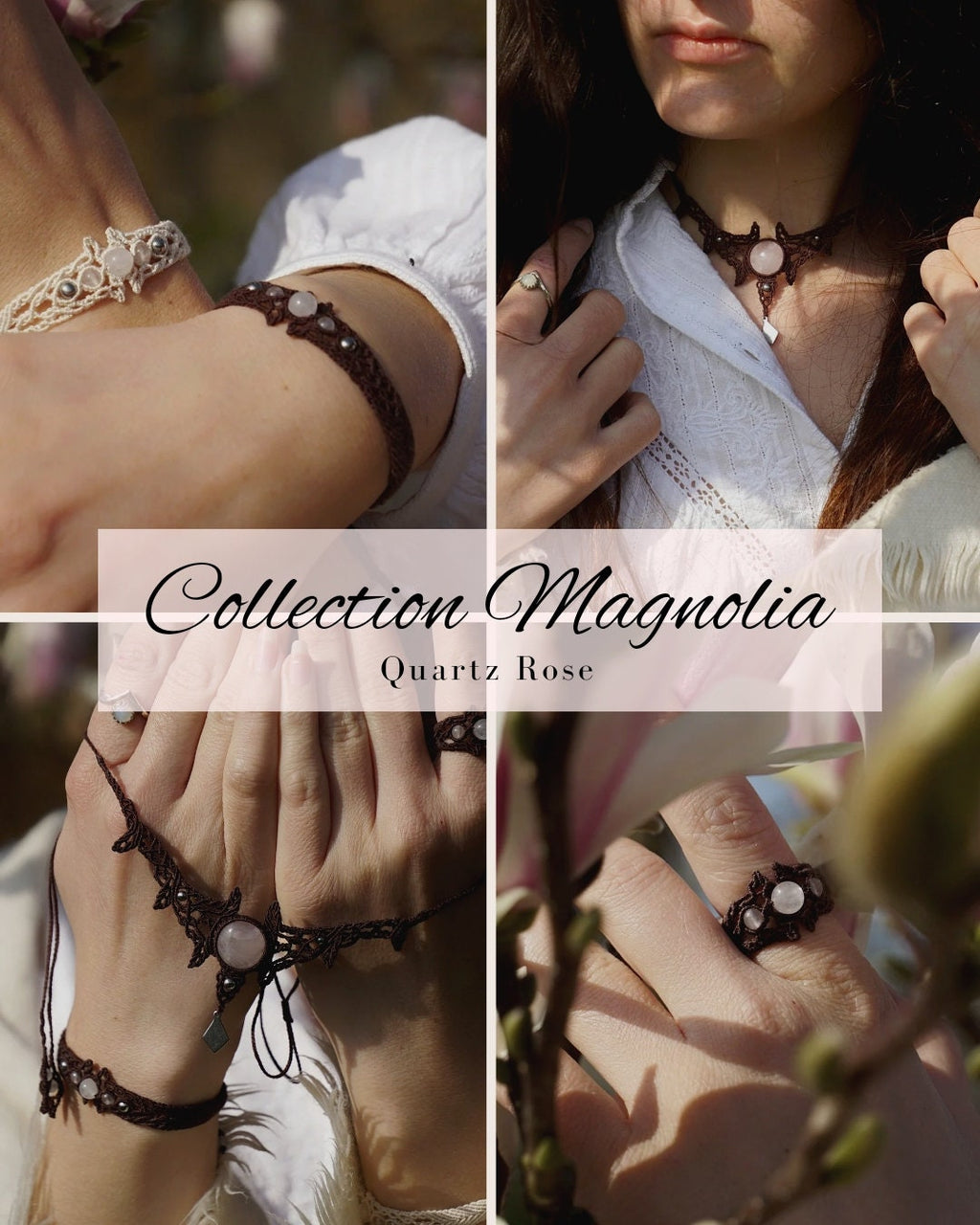 Collier Ras-de-cou Bohème - Quartz Rose - Coton & Astrance