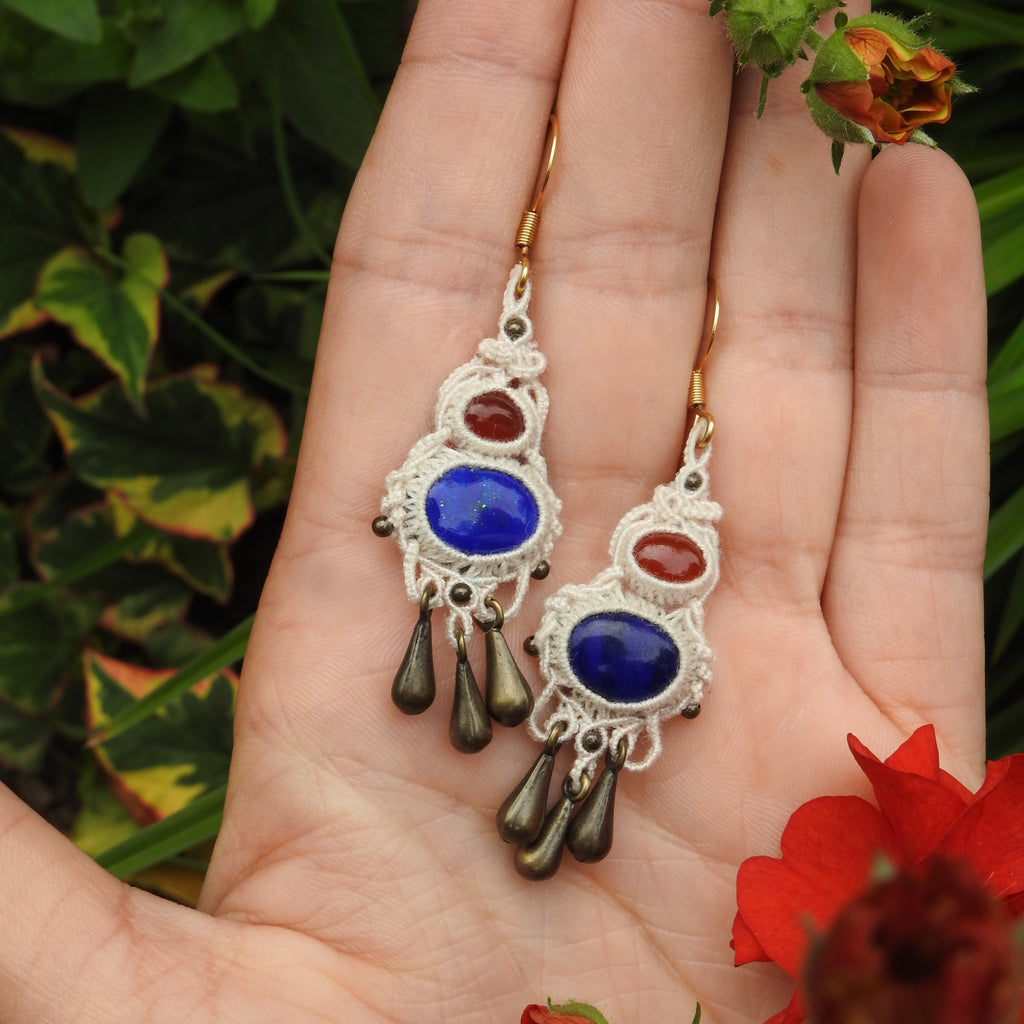 Boucles d’oreilles bohème été lapis lazuli et agate - Coton & Astrance