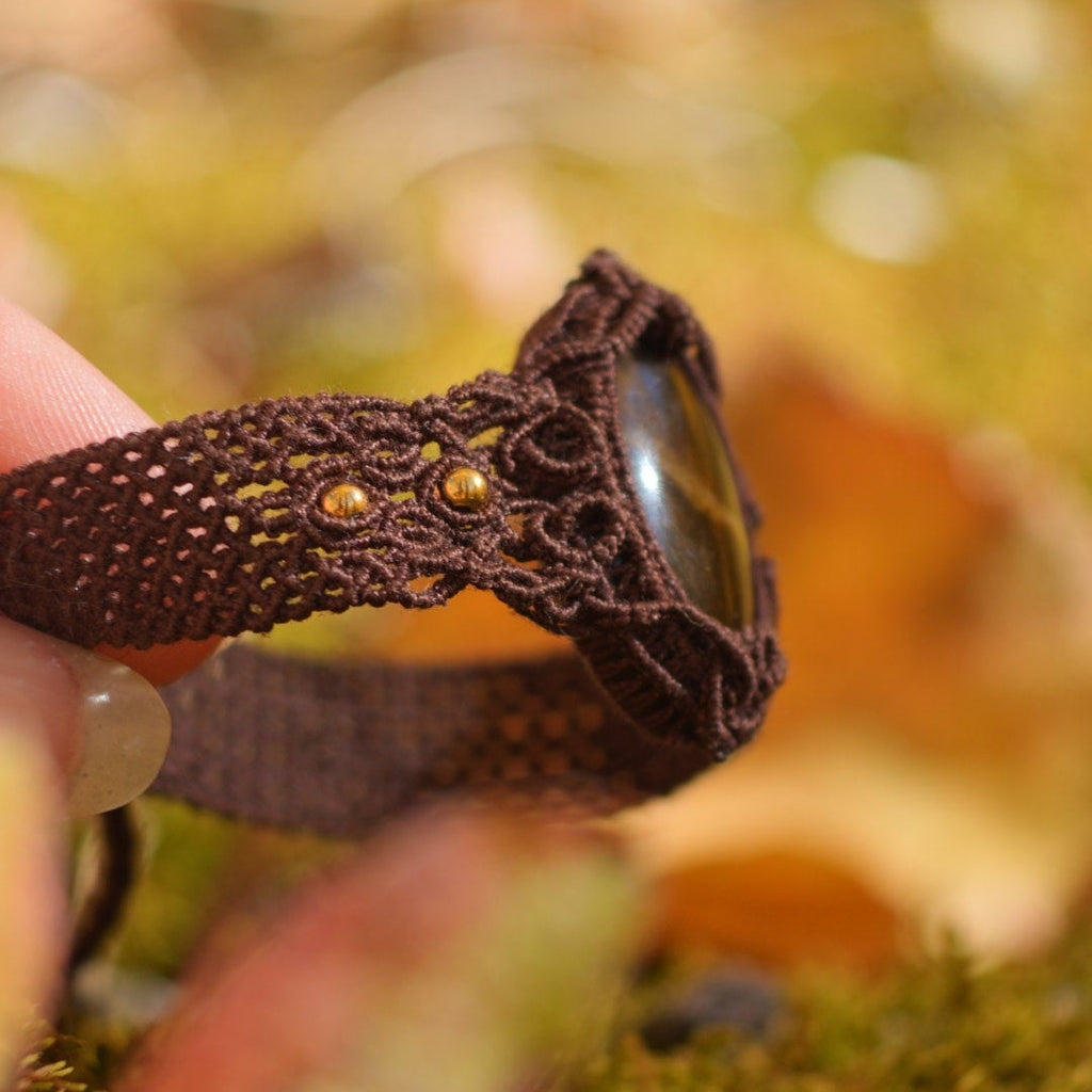 Bijou unisexe wicca en pierre naturelle œil de tigre doré  - Coton et Astrance