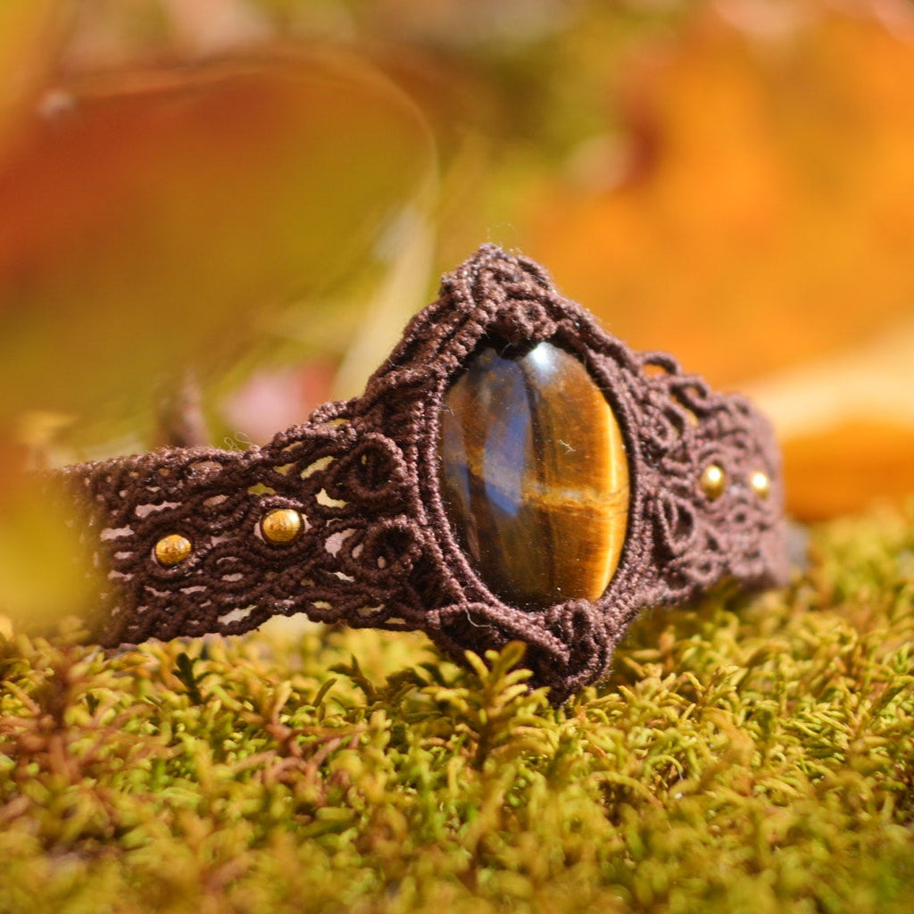 Bijou unisexe wicca en pierre naturelle œil de tigre doré  - Coton et Astrance