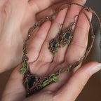 Parure elfique fluorite bleu vert • Collier ras de cou & boucles micro macramé