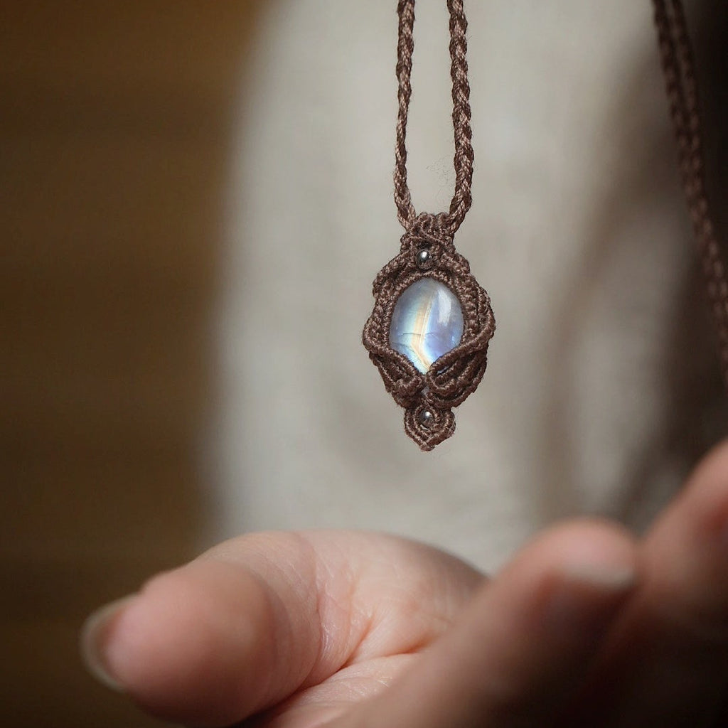 Pendentif elfique en labradorite blanche arc-en-ciel – Coton et Astrance