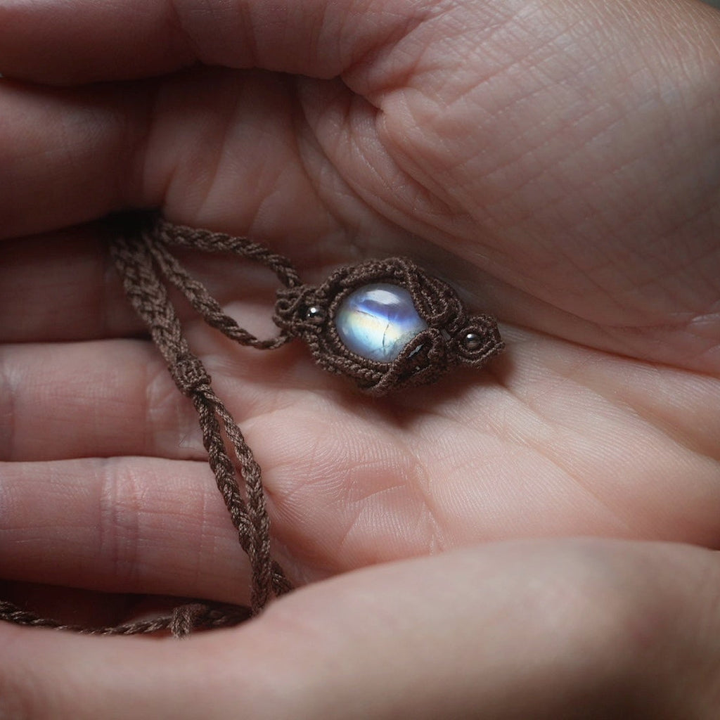 Bijou féerique en micro macramé marron clair – Coton et Astrance