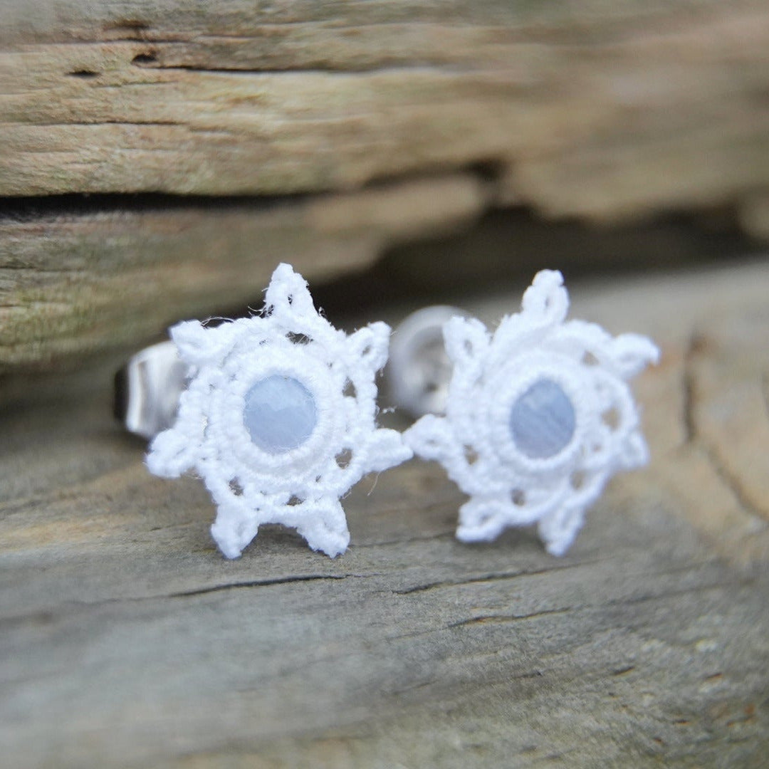 Bijoux artisanaux hypoallergéniques, calcédoine bleue naturelle, Coton et Astrance