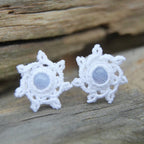 Puces d’oreilles en calcédoine bleue et coton blanc, Coton et Astrance