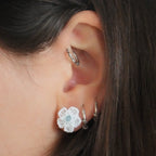 Puces d’oreilles florales en aigue-marine bleu pâle et blanc, Coton et Astrance