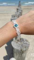 Bracelet manchette chrysocolle & micro macramé écru – bijou bohème