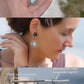 Boucles d'oreilles Trésors d'Ecume composée d'une Larimar bleu ciel ovales, mini Perles rondes en acier inoxydable argenté pour le côté luxe et précieux. Dormeuses en acier inoxydable pour un port assuré. Fil de Coton couleur lin naturel (beige gris) de 0, 5 mm tissé en micro-macramé en relief version celtique. Collage 3 photos : Bijoux posés et porté sur une femme bronzée et brune, et descriptif de composition visuel avec flèche 