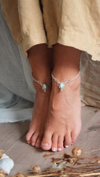 2 Chevillères larimar en micro macramé – bracelets de cheville fait main