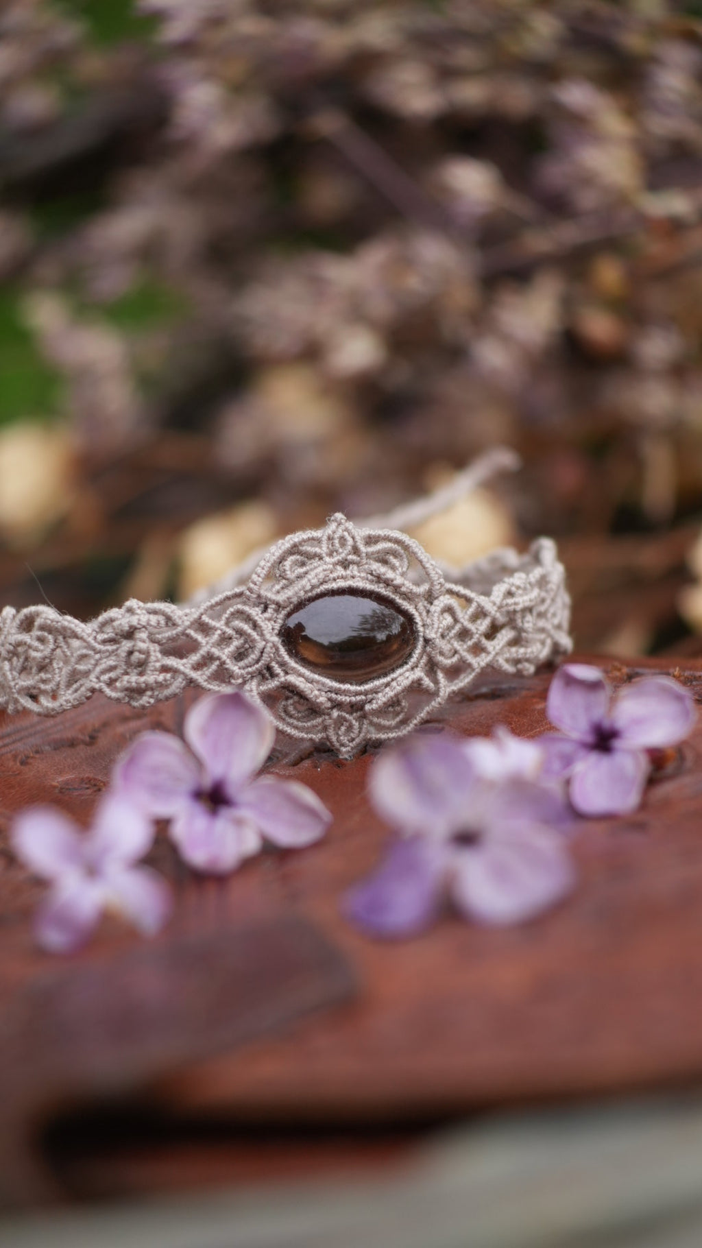 Bracelet elfique en micro macramé quartz fumé - Coton & Astrance
