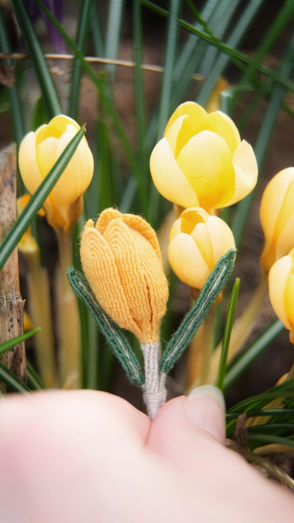 Broche crocus jaune micro macramé, boutonnière de mariage fleur - Coton & Astrance