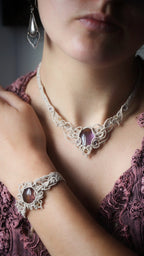 Collier plastron elfique en amétrine et micro macramé - Coton & Astrance