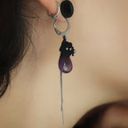 Boucles d’oreilles florales gothiques en micro macramé noir & améthyste - Coton & Astrance
