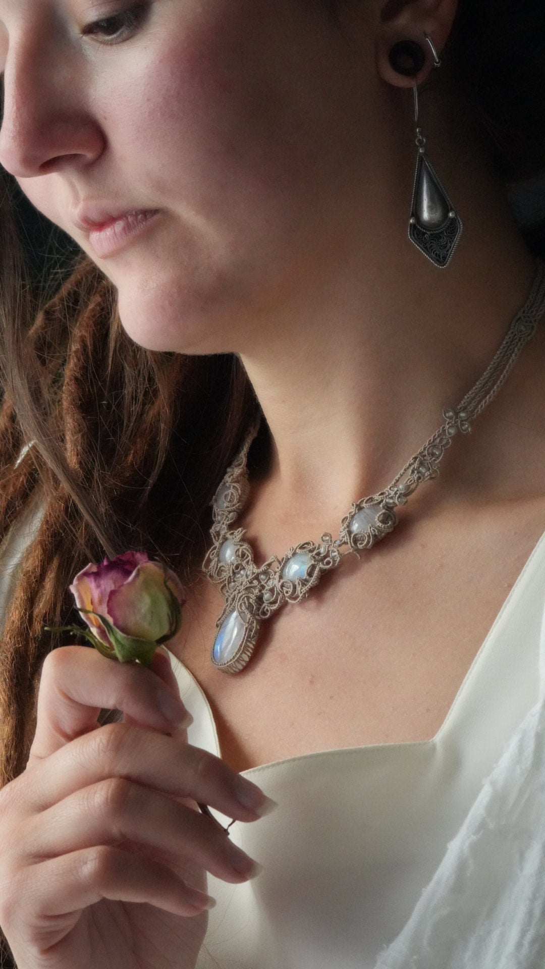 Parure pierre de lune pour mariage elfique (lot de 2) - Coton & Astrance