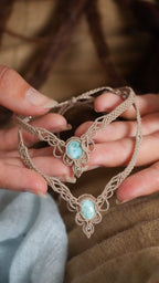 2 Chevillères larimar en micro macramé – bracelets de cheville fait main