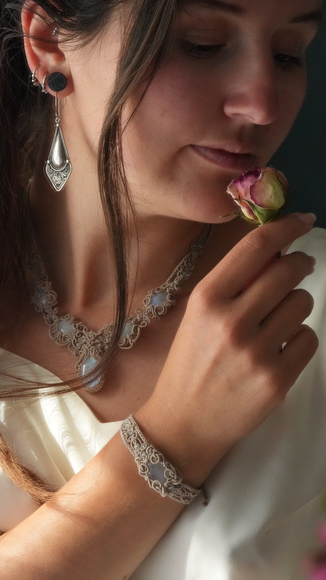 Parure pierre de lune pour mariage elfique (lot de 2) - Coton & Astrance