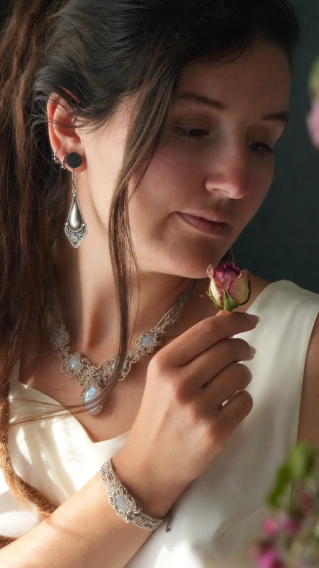 Parure pierre de lune pour mariage elfique (lot de 2) - Coton & Astrance