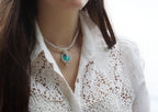Collier ras de cou avec chrysocolle turquoise & coquillage - Coton & Astrance