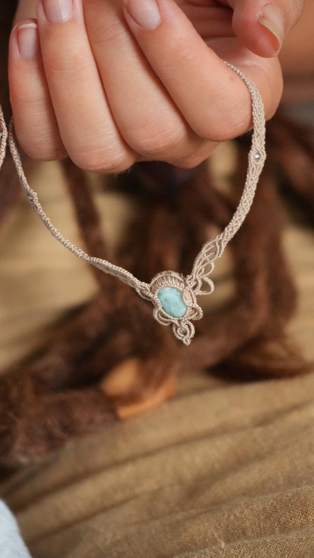 2 Chevillères larimar en micro macramé – bracelets de cheville fait main